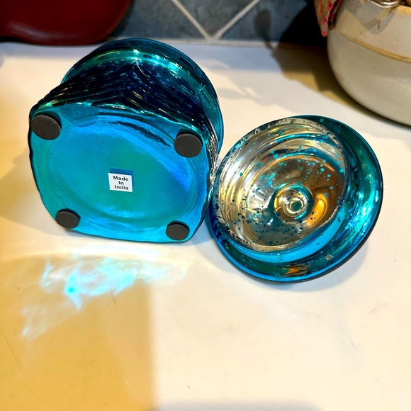 APOTHECARY MERCURY GLASS TEAL BLUE DECORATIVE BOX 6.25”x 4.75” CRACKER BARREL - Picture 12 of 13